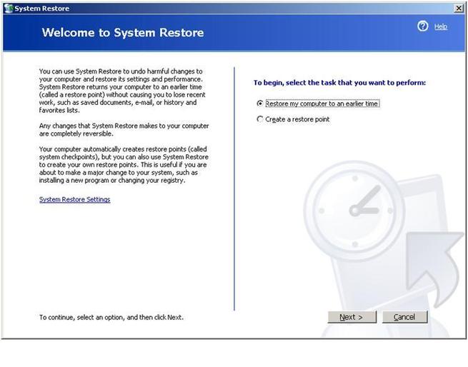 system restore 2
